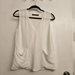 Zara White V-Neck Blouse